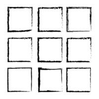 Black ink hand drawn charcoal frame, isolated element. Rough hand drawn square black isolated frame on white background. Set of grunge frames. illustration. vector