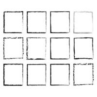 Set of grunge frames. Black ink hand drawn charcoal frame, isolated element. Rough hand drawn square black isolated frame on white background. vector