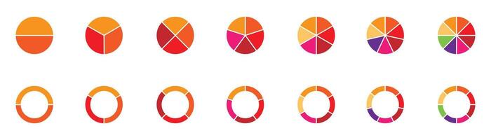 Pie charts diagrams. Different color circles. donut and pie chart infographic elements set. Colorful diagram collection with. Circle icons for infographic. vector