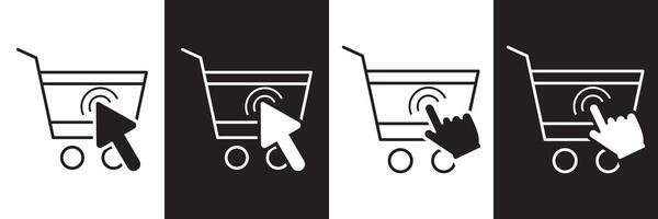 Shopping cart icon. Web store shopping cart icon. Full and empty shopping cart symbol in thin line and flat style, click button symbol for apps and websites. vector