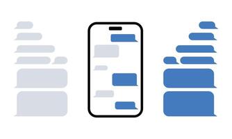 Smart phones blank chatting SMS template bubbles. app. Chatting in smartphone. Send or receive sums on app. phone and speech bubbles blue color in flat style. Social media design concept. vector