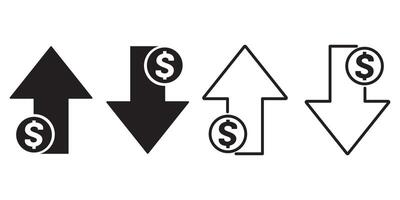 Dollar growth and decline icons set. Percent arrow up and down flat and line style symbols collection, business concept. vector
