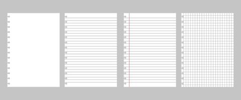 Realistic workbook torn paper sheets. Mockup sheets of paper torn from a notebook. Blank gridded notebook. vector