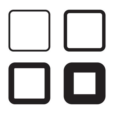 set of 4 rounded corner Black Square Shape icons . 4 squared shapes with round corners and varying degrees of thickness. isolated on a white