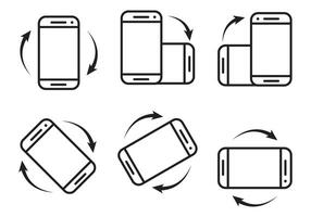 rotate mobile phone screen icon set. Device rotation with arrow turn smartphone device sign. mobile phone horizontal way symbol. rotate phone vector