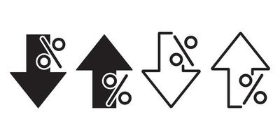 Percentage growth and decline icons set. Percent arrow up and down flat and line style symbols collection business concept. vector