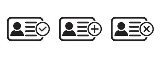 ID Card with Circle tick approved line icon set. Driver's license Identification card icon symbol, symbol illustration on white background. vector