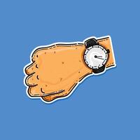 Hand watch illustration design isolated in a blue background. Wristwatch. Watch on the hand isolated. Time is ticking, concept of deadline and time management. Checking time. vector
