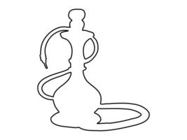 Black outline of a hookah isolated on a white background. Concept of smoking accessory, minimalist design, traditional shisha, and hookah art. Print, icon, design element vector