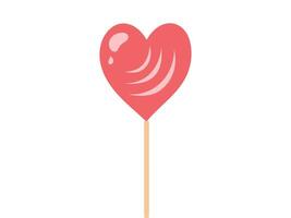 Red heart-shaped lollipop on a stick isolated on a white background. Concept of sweet candy, sugary treat, Valentine's Day, love symbol. Design element for sweets packaging, party favors vector
