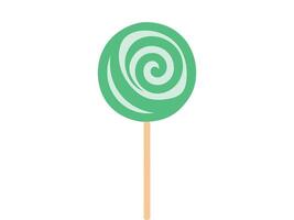 Green Spiral Lollipop on a stick Isolated on White Background. Concept of Sweet Candy, Spiral Design, Confectionery Illustration. Print, Icon, Design Element vector