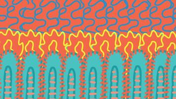 Abstract geometric background in bright Memphis style with wavy and fiery lines, vibrant patterns and shapes, creative textures. Playful design, retro aesthetics, colorful backdrop, modern art vector