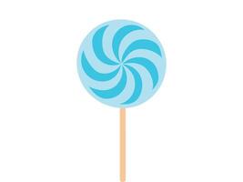 Blue Spiral Lollipop on a stick Isolated on White Background. Concept of Sweet Candy, Spiral Design, Confectionery Illustration. Print, Icon, Design Element vector