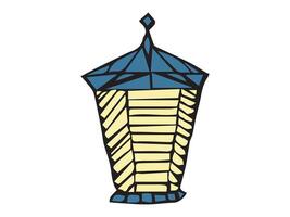 Colorful hand-drawn lantern isolated on a white background. Concept of illumination, decorative lighting, vintage lantern design, street lantern, light, design element vector