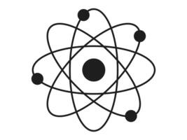Black silhouette of an atom with orbiting electrons isolated on a white background. Concept of science, physics, atomic structure, minimalism. Design element. vector