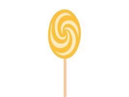 Yellow Spiral Lollipop on a stick Isolated on White Background. Concept of Sweet Candy, Spiral Design, Confectionery Illustration. Print, Icon, Design Element vector