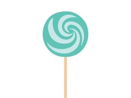 Green Spiral Lollipop on a stick Isolated on White Background. Concept of Sweet Candy, Spiral Design, Confectionery Illustration. Print, Icon, Design Element, candy shop vector