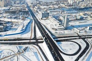 Top view of the Winter Independence Avenue in Minsk.View of the intersection of roads in Minsk. Belarus. photo