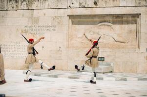 the changing of the guard ceremony takes place in front of the Greek Parliament building.Greece.Athens photo