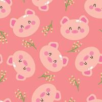 Seamless pattern with cute cartoon pink pigs, for fabric prints, textiles, gift wrapping paper. children's flat and colorful style vector