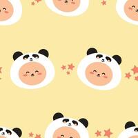 Seamless pattern with cute cartoon bears wearing panda costumes, for fabric prints, textiles, gift wrapping paper. children's flat and colorful style vector