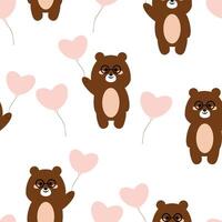 Seamless pattern with cute cartoon brown bears carrying balloons, for fabric prints, textiles, gift wrapping paper. children's flat and colorful style vector