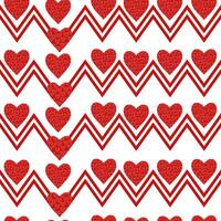 Seamless pattern of red hearts with small hearts inside and horizontal lines in the form of zigzags, bright doodle valentines on a white background for design vector