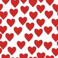 Seamless pattern of red hearts with horizontal and vertical stripes, bright background with repeating details vector