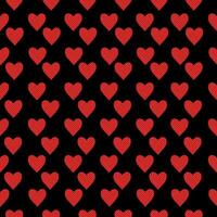 Red hearts seamless pattern with diagonal light stripes on a black background, symmetrical rows of two types of hearts, illustration vector