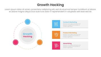 growth hacking infographic 3 point with big circle and outline badge on the line for slide presentation vector