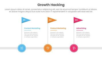 growth hacking infographic 3 point with timeline flag horizontal for slide presentation vector