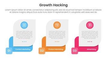 growth hacking infographic 3 point with creative box container for slide presentation vector