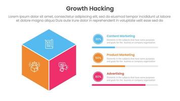 growth hacking infographic 3 point with 3d box shape with circle progress description for slide presentation vector