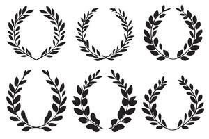 Set of black laurel wreath silhouettes on a white background, minimal and elegant award or victory symbol designs vector