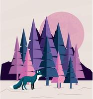 Fox in the Forest with snow fall vector