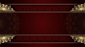 Dark red luxurious background, with borders and gold mandala ornaments vector