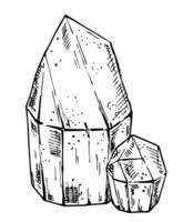 Crystal sketch. Crystal cluster, minerals, diamonds. Minerals, crystals and gems. Natural elements. Hand drawn gems sketch style vector