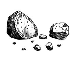 Rock stone. Hand sketch line drawing illustration on white background. Scattering of stones sketch for landscape sketch design vector