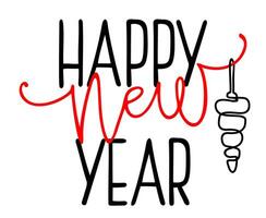 Happy New Year calligraphy holiday banner festive design. Black and red handwritten lettering. Happy New Year greeting card template with calligraphic text vector