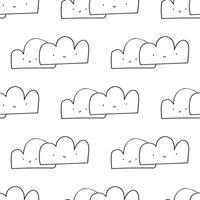 Cute clouds. Seamless pattern. Outline design hand drawn illustration on white background. vector
