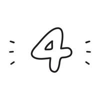 Number four. Outline design. Hand drawn illustration on white background, vector