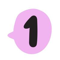 Number 1 in purple speech bubble. Flat design. Hand drawn illustration on white background. vector