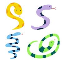 Collection of colorful snakes. Hand drawn design. illustration on white background. vector