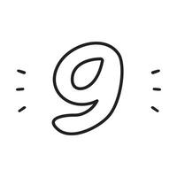 Number nine. Outline design. Hand drawn illustration on white background, vector