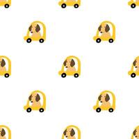 Cute dog in automobile. Seamless pattern. illustration on white background. vector