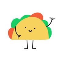 Cute taco character waving. Hand drawn flat design. illustration on white background. vector