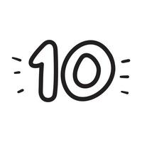 Number 10. Outline design. Black color. Hand drawn illustration on white background. vector