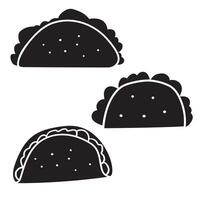 Taco. Silhouettes. Set of isolated icons. Hand drawn design. Black color. illustrations on white background. vector