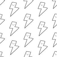 Seamless pattern. Outline design. Smiling cute lightning. Illustration on white background. vector