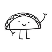 Smiling taco waving. Outline design. illustration on white background. vector